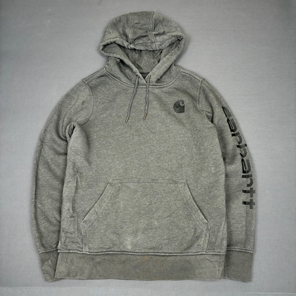 Carhartt Relaxed Fit Logo Sleeve Graphic Pullover Hoodie Men's Size Small Gray